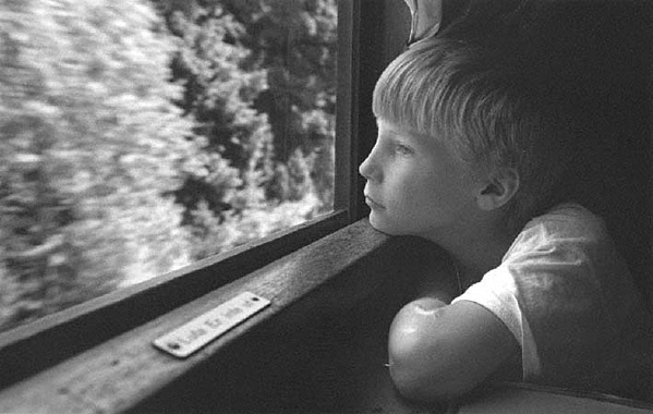 Peter, my son, daydreaming when travelling by train
