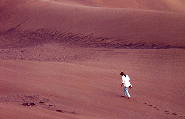 Jenny walking in desert at Gran Canaria in the autumn of 1993