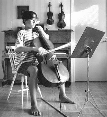 Calle practising on his cello